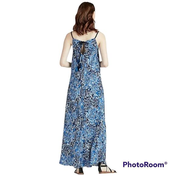 Lucky Brand Indigo navy blue & bright blue floral print maxi dress. Size medium - Picture 5 of 9